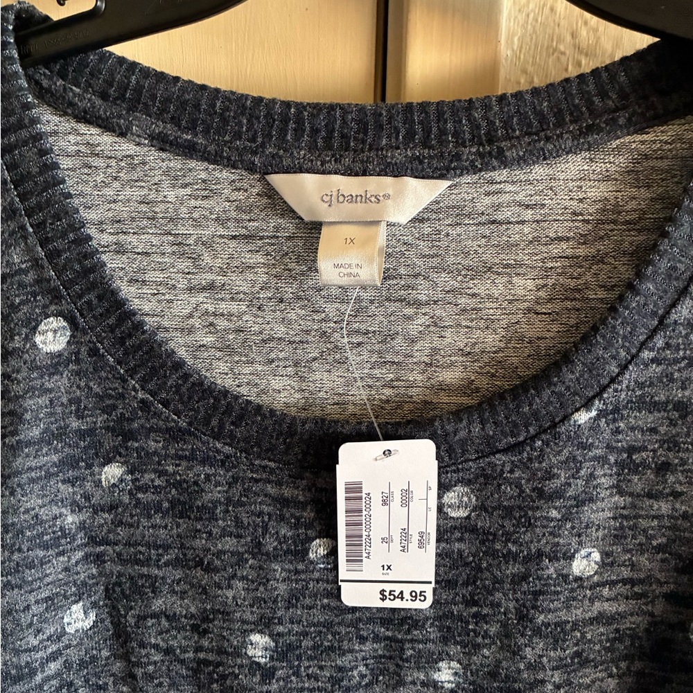 CJ Banks Navy and White Polka Dot Top - Picture 2 of 3